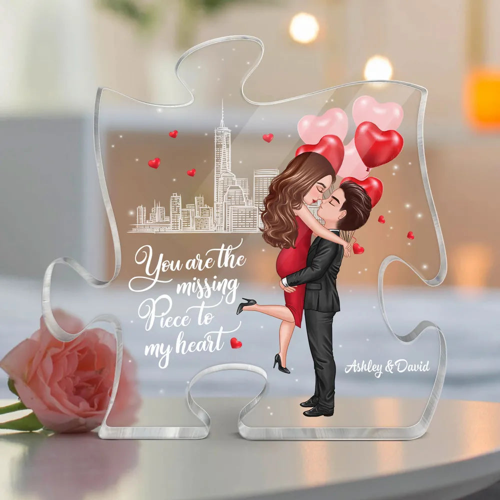 You Are The Missing Piece To My Heart - Personalized Puzzle Shape Acrylic Plaque - Anniversary Gift, Valentine's Day Gift For Couple