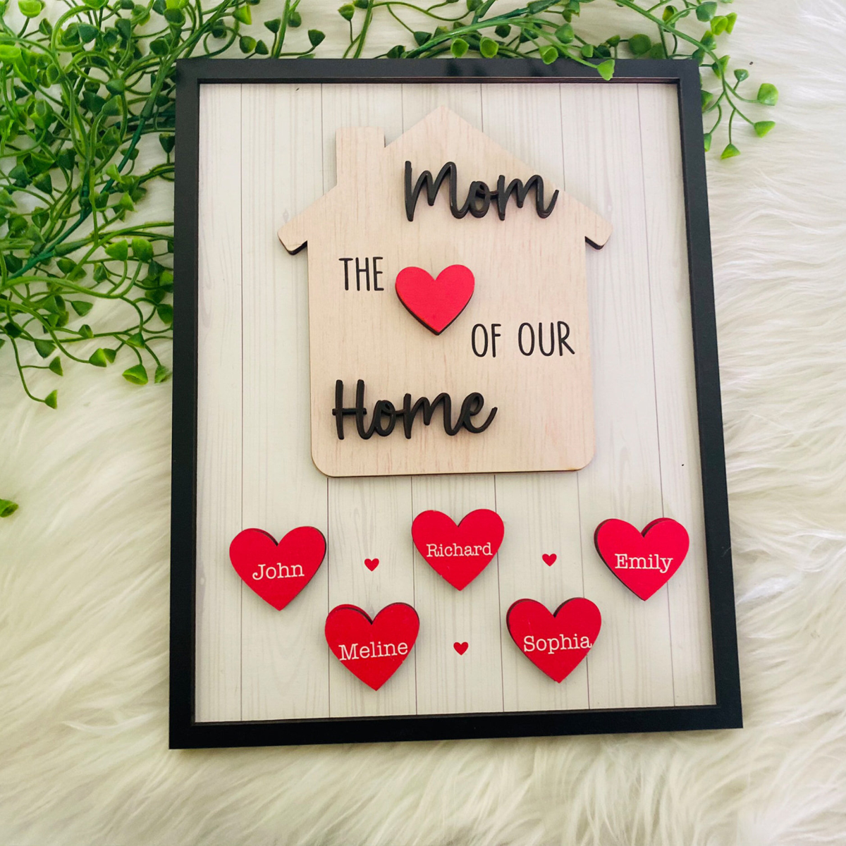 Personalized Mom Sign Mother's Day, Mom Is The Heart Of Our Home, Gifts From Kids, Personalized Mom Wooden Sign