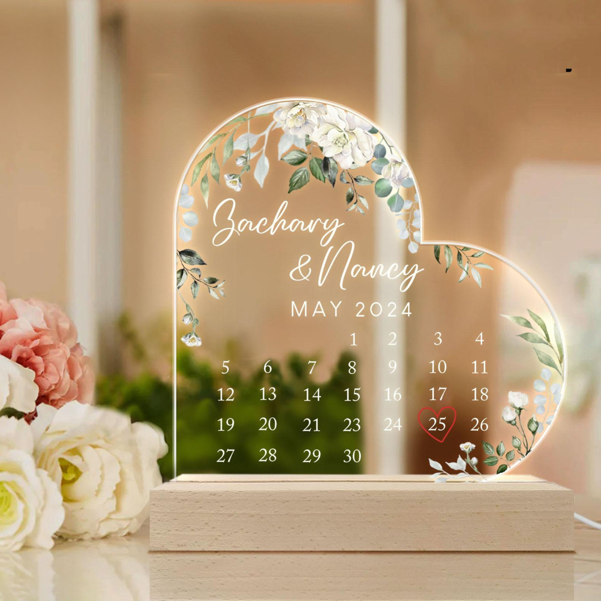 Personalized Couple Calendar LED Light, Anniversary Date Calendar Acrylic Plaque, Acrylic Plaque Gift for Couple, Couple Gifts, Gift For Her