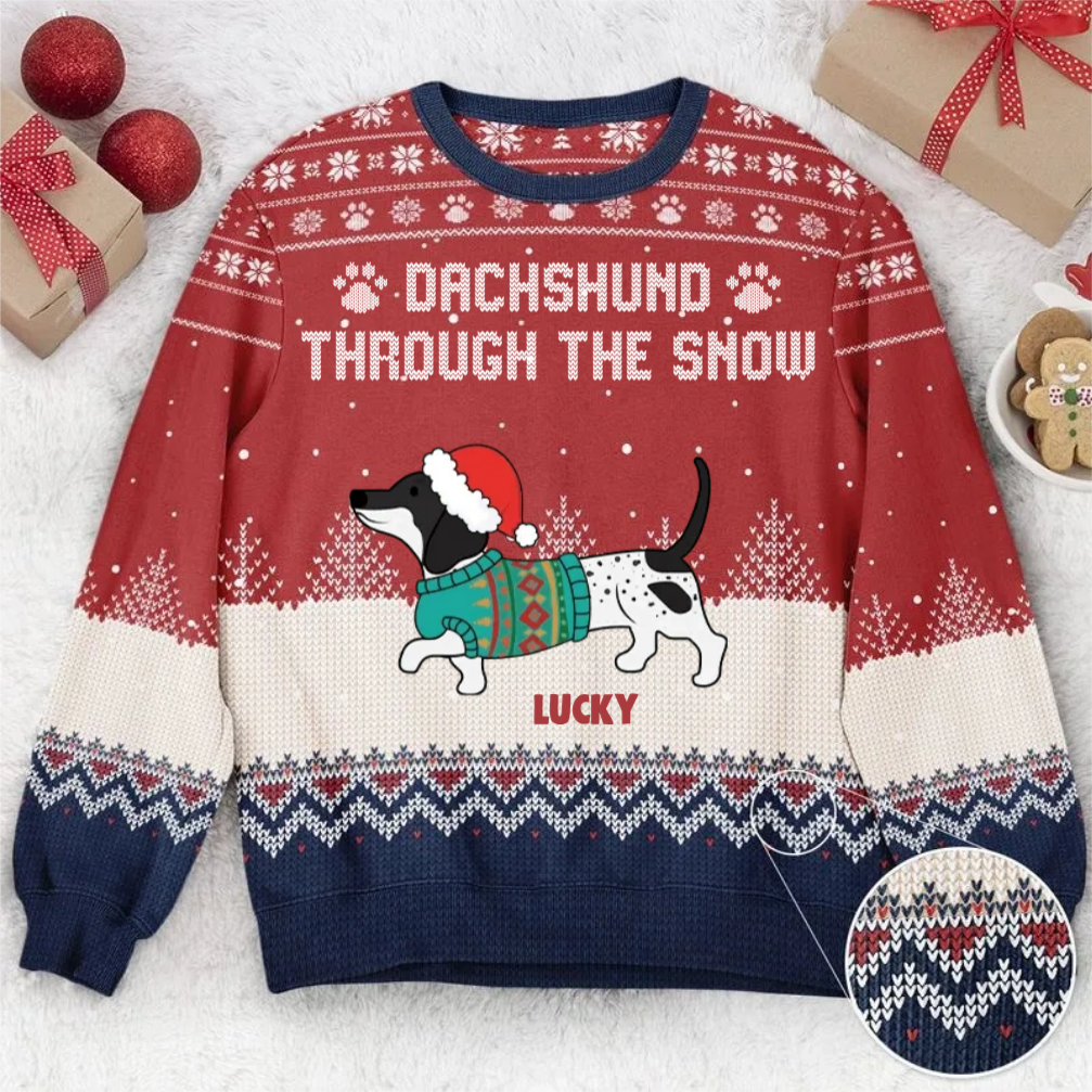 Dog Christmas Dachshund Wiener Wonderland - Personalized Ugly Sweatshirt - Christmas Gift For Dog Lovers