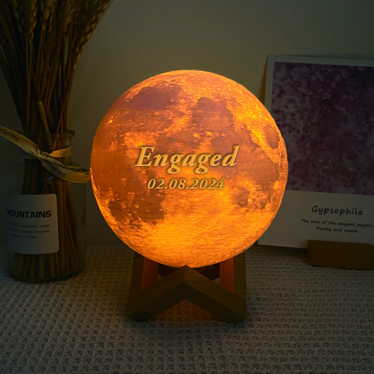 Engagement Gifts for Couple, Personalized Engaged Gift, Engagement Frame, Custom Gift, Anniversary Birthday Wedding Gift, Photo 3D Moon Lamp