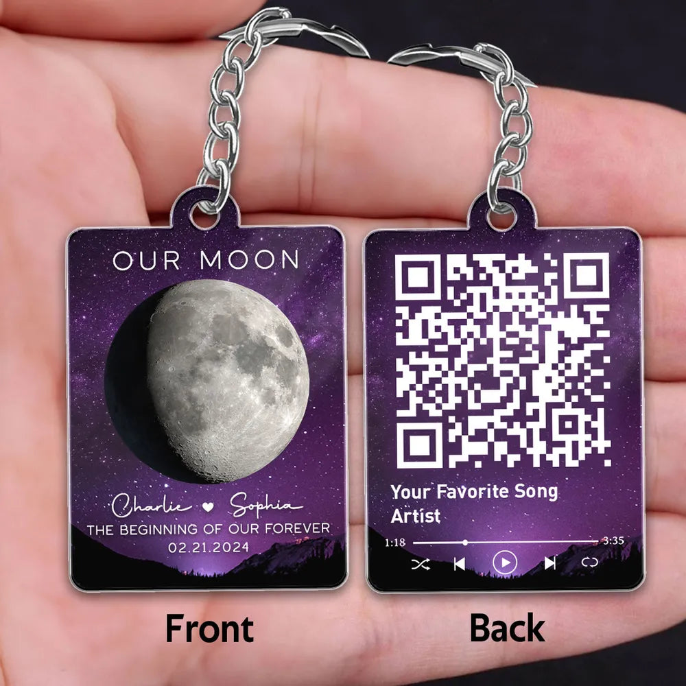 Our Moon Couple Moon Phase - Personalized Acrylic Keychain - Anniversary Gift For Him Gift For Her