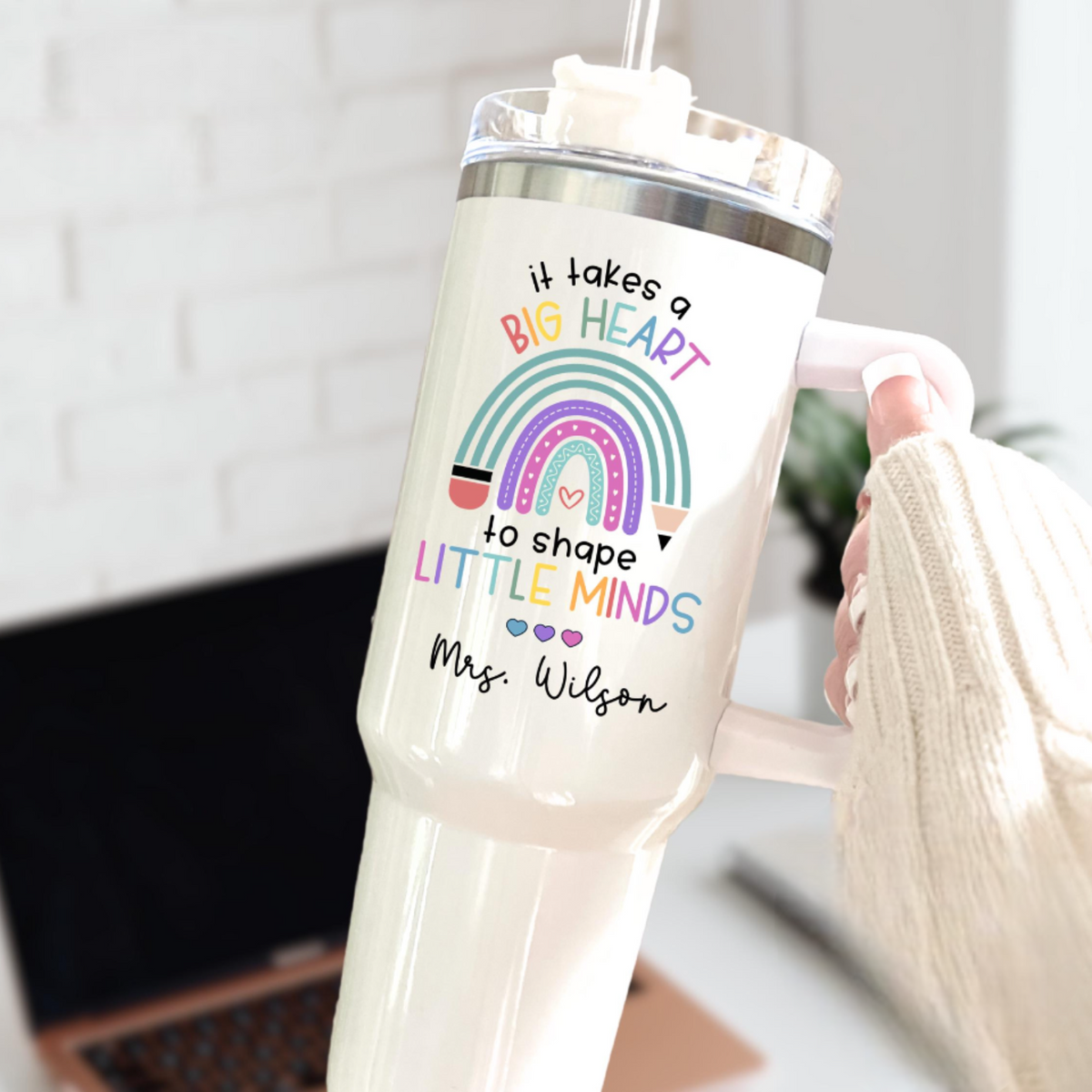 Personalized Teacher Tumbler, Custom 40oz Teacher Tumbler, Teacher Appreciation Gifts, It Takes a Big Heart to Shape Little Minds Teacher Tumbler