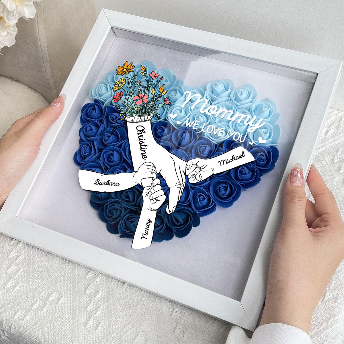 Custom We Love You Mommy Holding Hands - Custom Flower Frame Box - Gift For Mom, Mother's Day