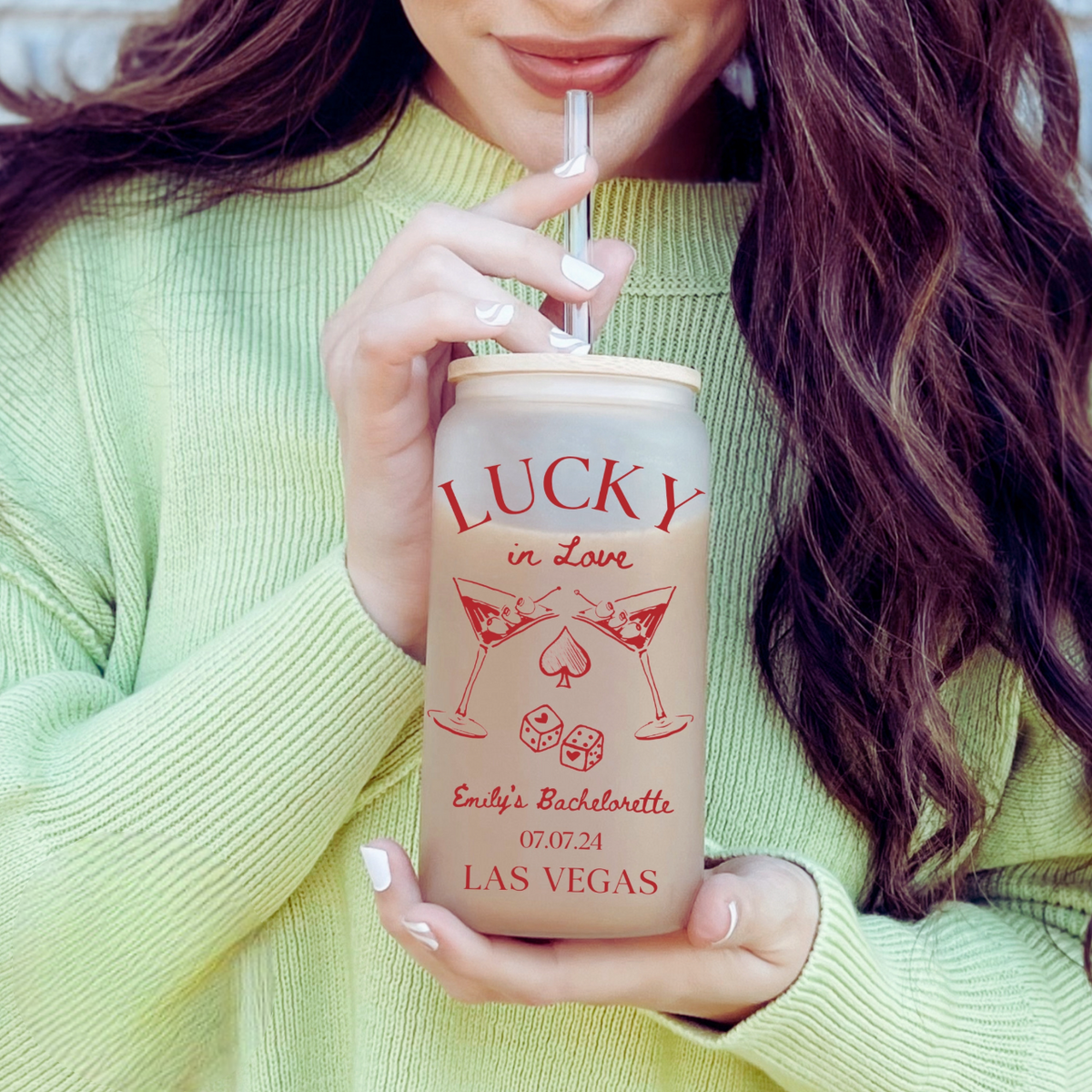 Lucky In Love Las Vegas Bachelorette Glass Cup, Las Vegas Bridesmaid Bachelorette Party Favors, Bride Bachelorette Gift, Bachelorette Beer Can