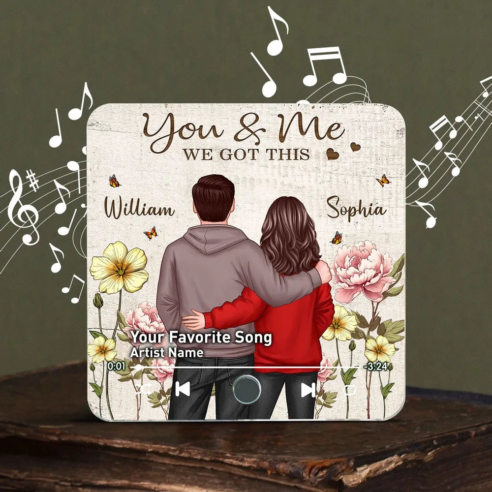 Couple Birth Month Flower Favorite Song - Personalized Music Fridge Magnet, Heartfelt Gift For Couple