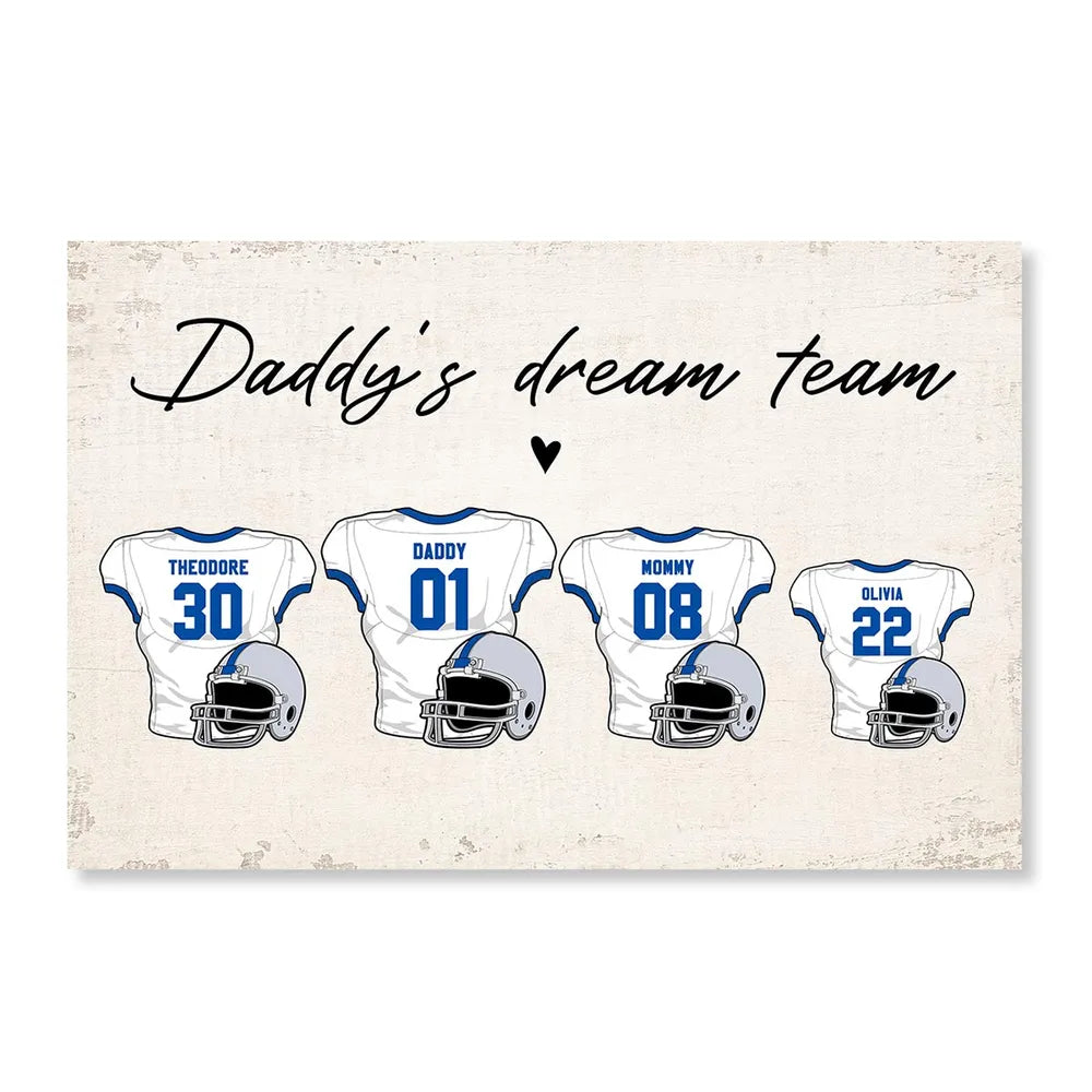 Daddy's Dream Team - Personalized Canvas - Gift For American Football Dad, Father's Day, Birthday Gift