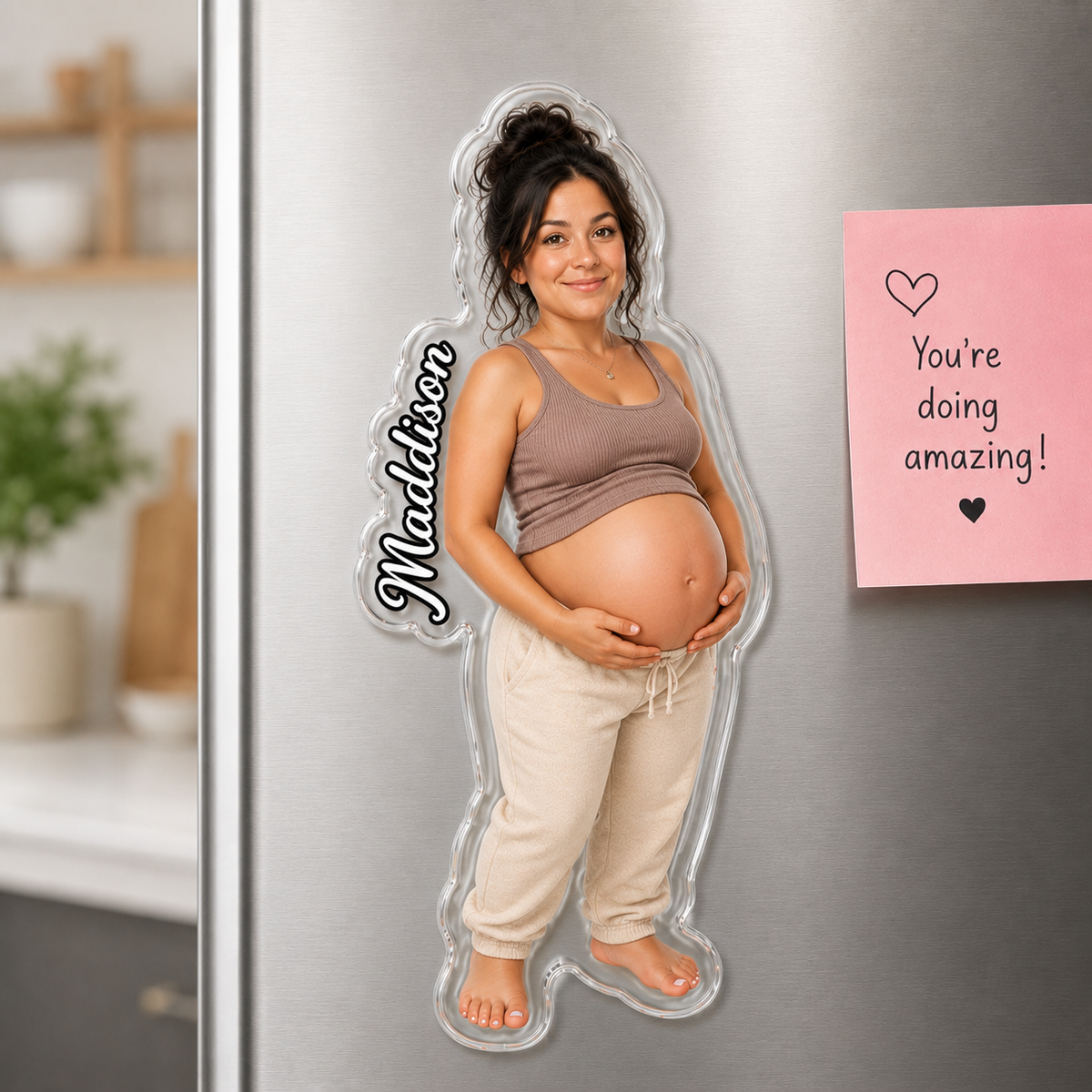 New Mom Acrylic Fridge Magnet Soft Rubber Belly, Personalized Shape Fridge Magnet for Refrigerator, Baby Shower & Pregnancy Announcement Gift
