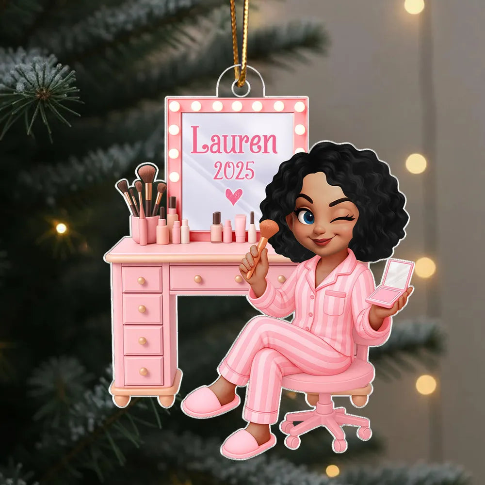 3D Effect Pink Girl Makeup - Personalized Acrylic Ornament - Christmas Gift for Daughters, Granddaughters, Teen Girls