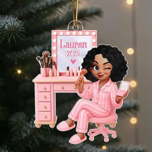 3D Effect Pink Girl Makeup - Personalized Acrylic Ornament - Christmas Gift for Daughters, Granddaughters, Teen Girls