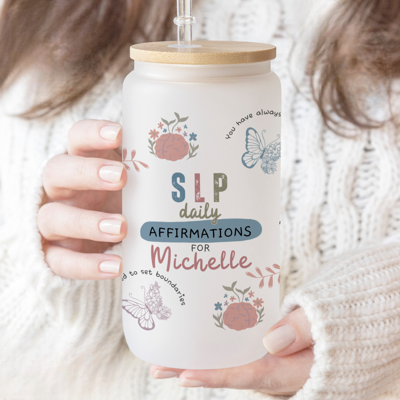 Daily Affirmations Personalized Behavior Analyst Mental Health Glass Tumbler, Daily Reminders Gift For Behavior Analyst, Iced Coffee Glass Cup