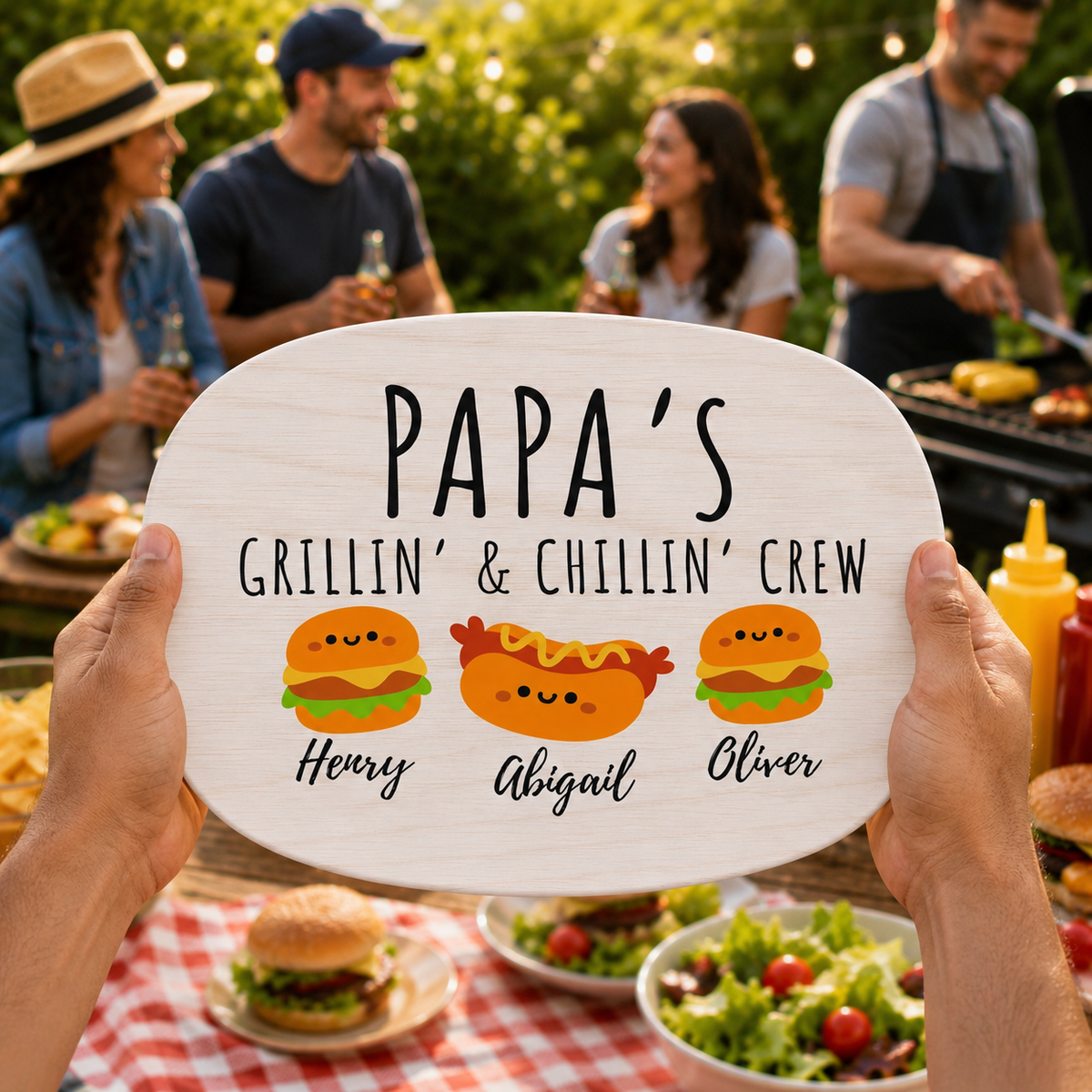 Personalized Dad Grilling Platter With Kids Names, BBQ Serving Tray Gift For Dad Grandpa, Fathers Day Grill Plate, Hamburger Serving Dish