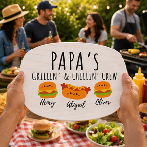 Personalized Dad Grilling Platter With Kids Names, BBQ Serving Tray Gift For Dad Grandpa, Fathers Day Grill Plate, Hamburger Serving Dish