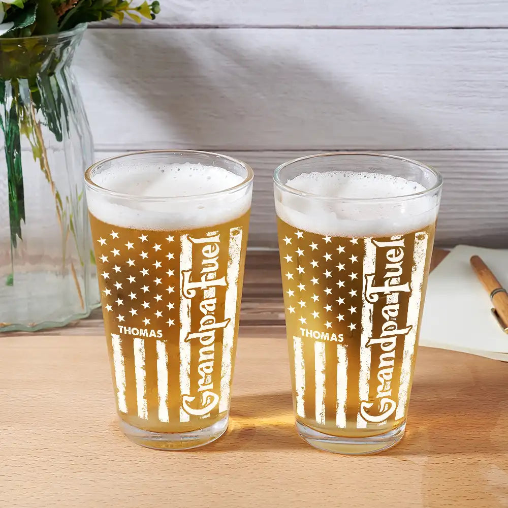 Dad Fuel Stars And Stripes Funny Daddy - Personalized Beer Glass - Gift For American Dad, Father's Day Gift