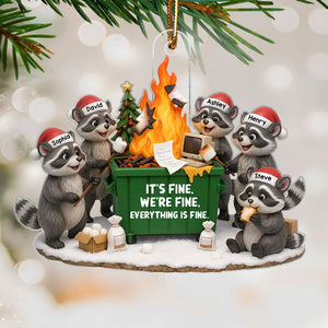 Funny Raccoon It's Fine We're Fine Everything's Fine - Personalized Acrylic Ornament - Funny Holiday Gift for Coworkers