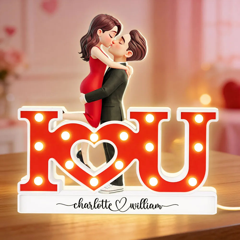 Romantic 3D Kissing & Hugging Couple I Love You - Personalized Acrylic Light Box - Valentine's Day Gift For Couple