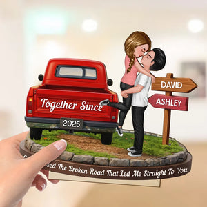 God Blessed The Broken Road - Personalized Wooden Plaque - Valentine's Day Gift for Couple, Anniversary Gift