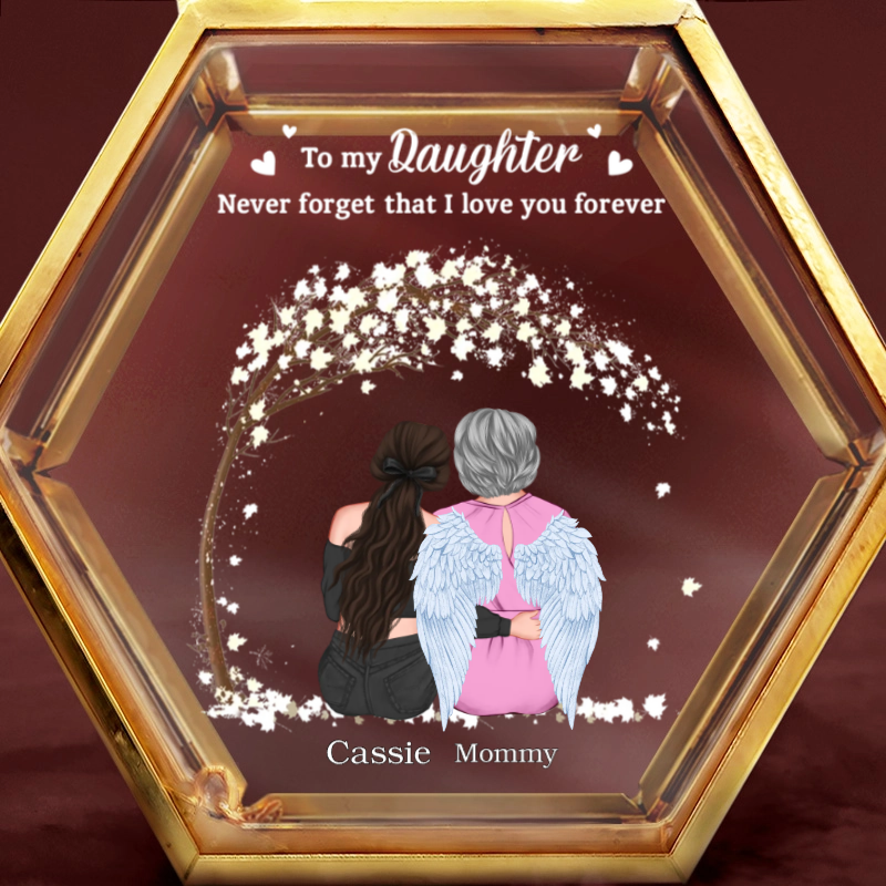 The Love Between Mother & Daughters Is Forever Blossom Tree - Personalized Hexagonal Glass Ring Box - Gift For Daughter From Mom, Mother's Day, Birthday Gift