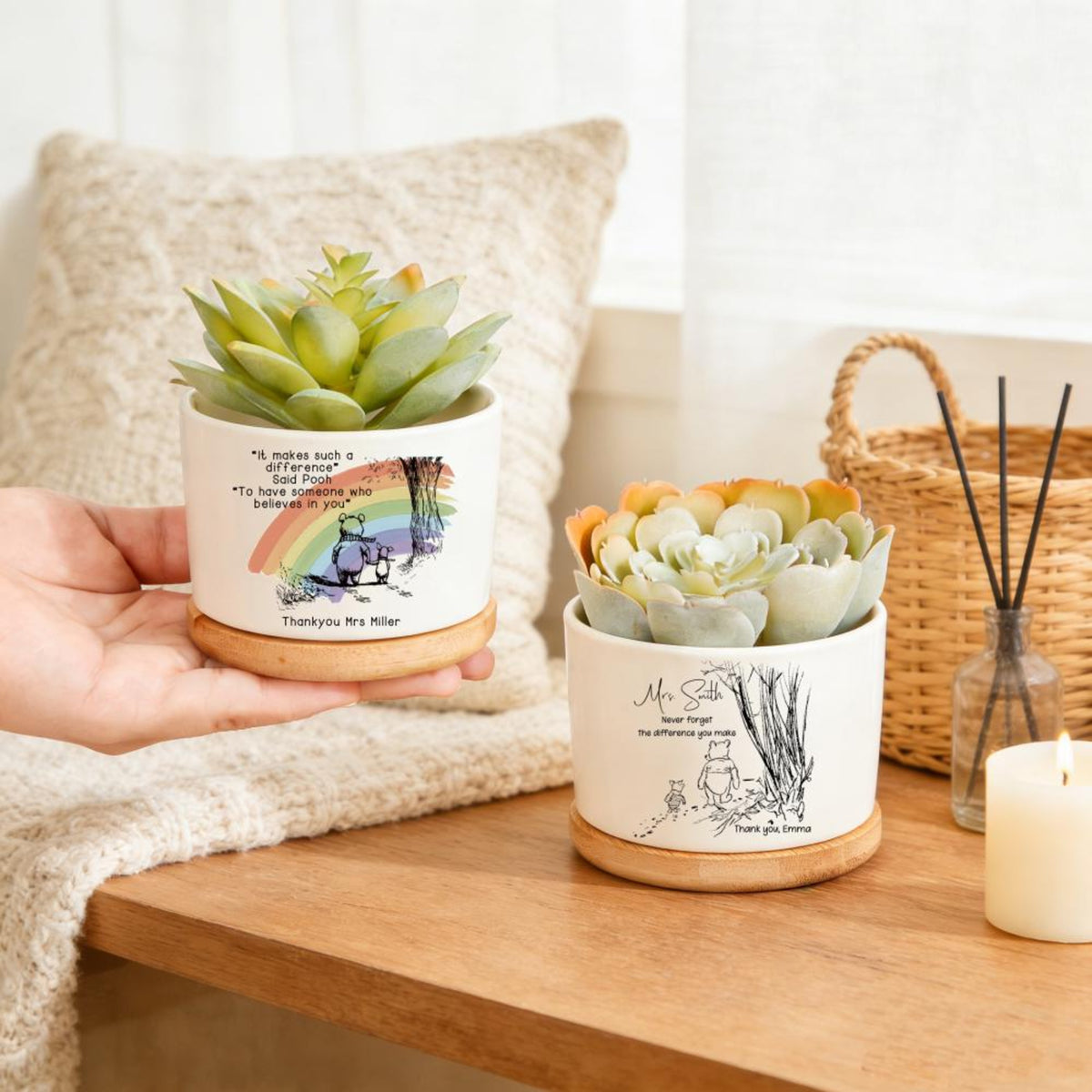 Custom Rainbow Flower Pot, Teacher Thank You Gift, Ceramic Succulent Planter Thank You For Helping Me Grow Teacher Appreciation Gift