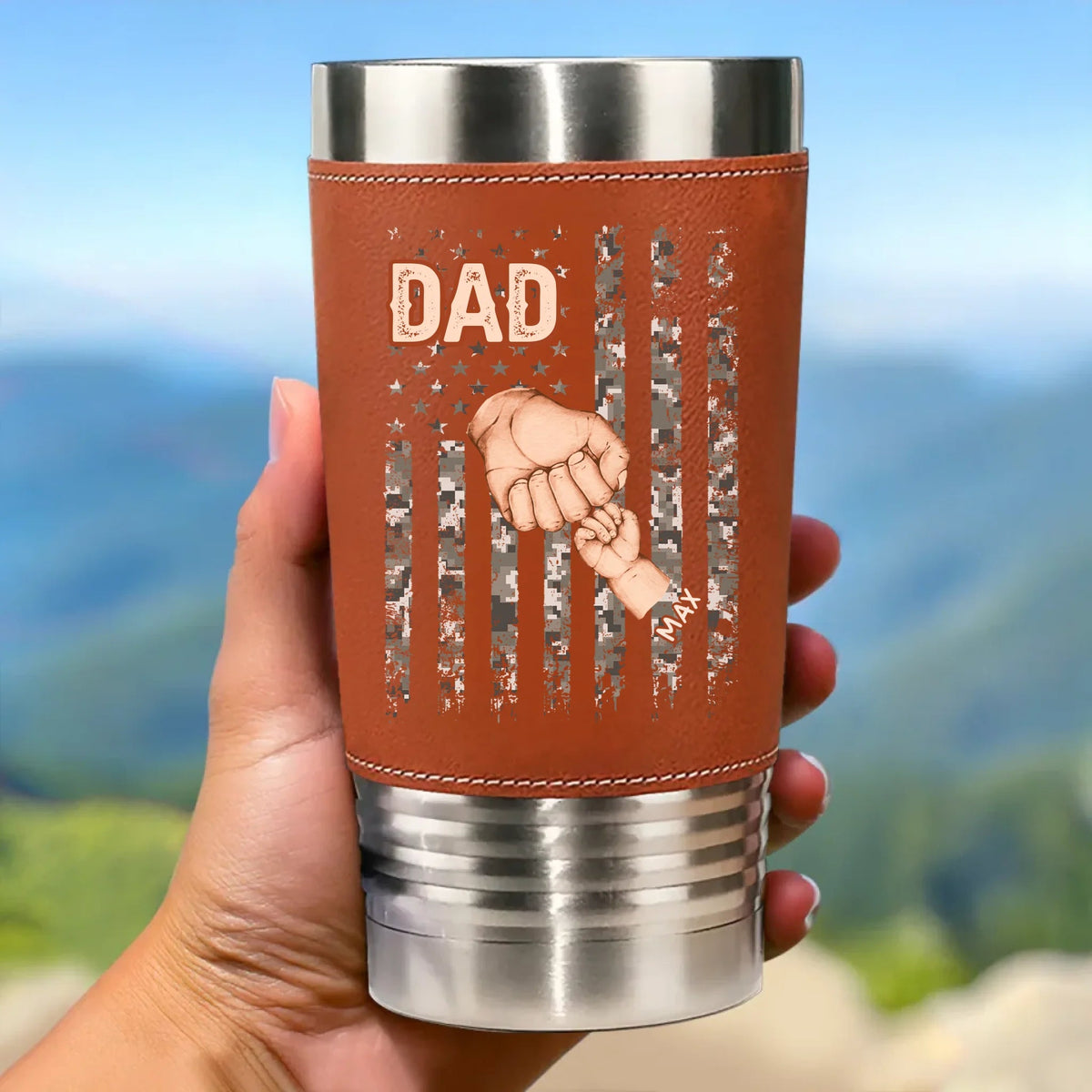 The Hand That Guides Us - Personalized Leather Tumbler - Father's Day, Gift For Dad, Grandpa, Family Members