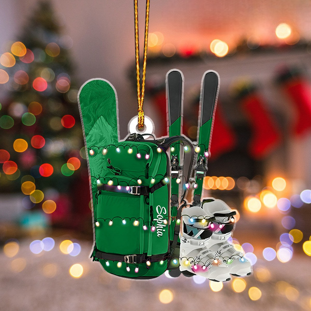 Custom Snow Skiing Christmas Acrylic Ornament, Snowboard Lover Gift