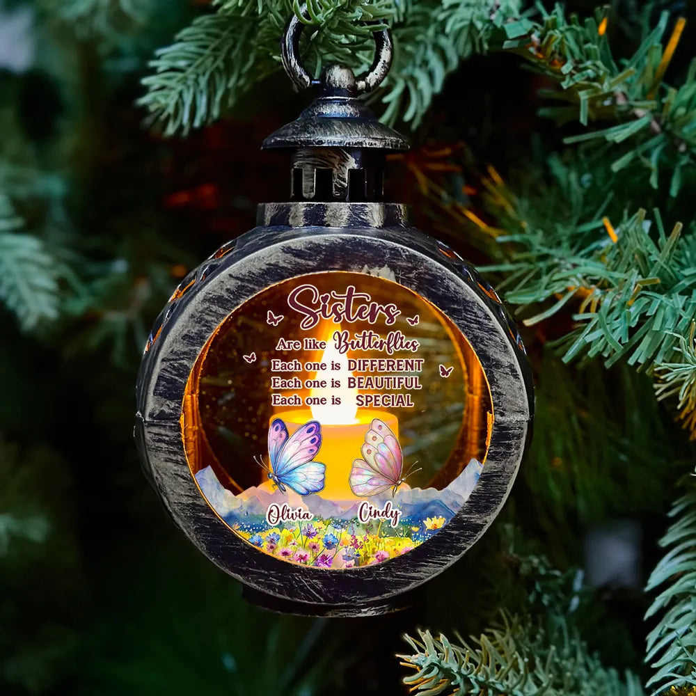 Sisters Are Like Butterflies - Personalized Lantern LED Flameless Candle - Christmas Gift For Sisters, Besties
