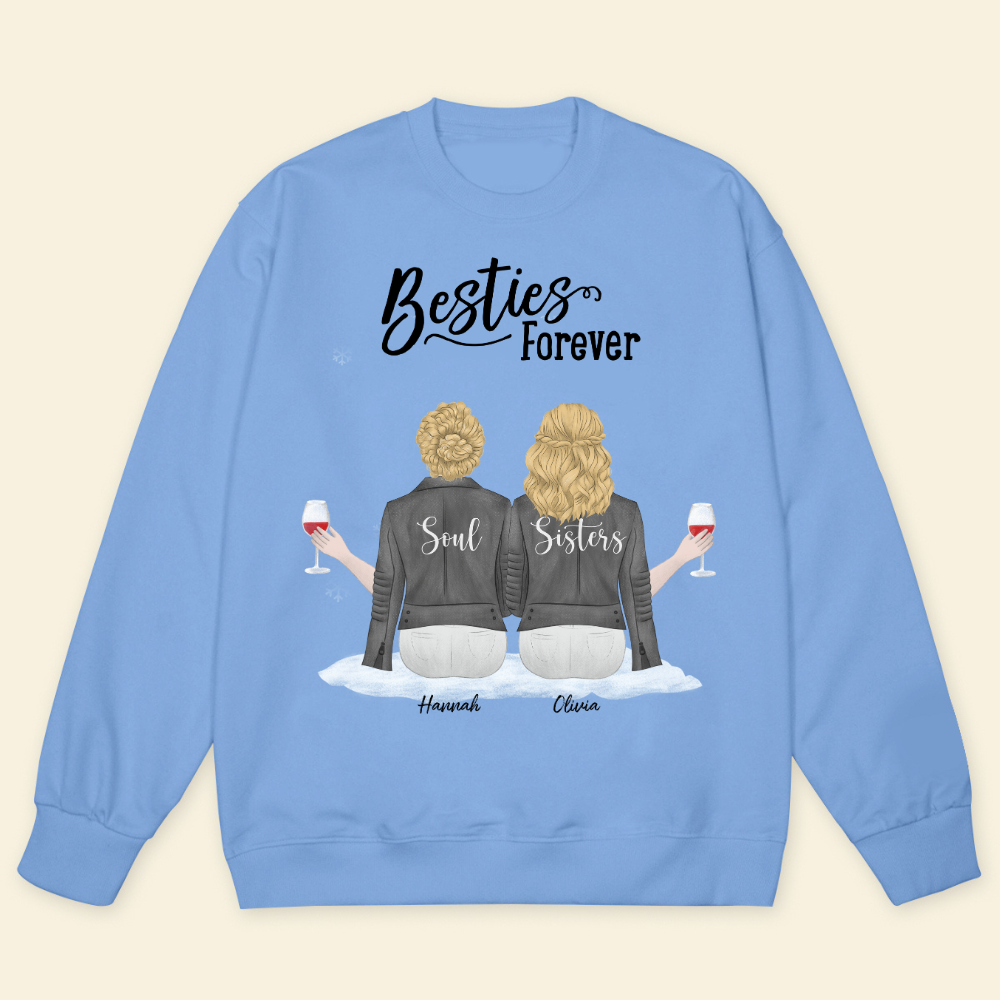 Christmas Besties Forever Wine Glass - Personalized Sweatshirt - Gift For Sisters, Bestie, Friends