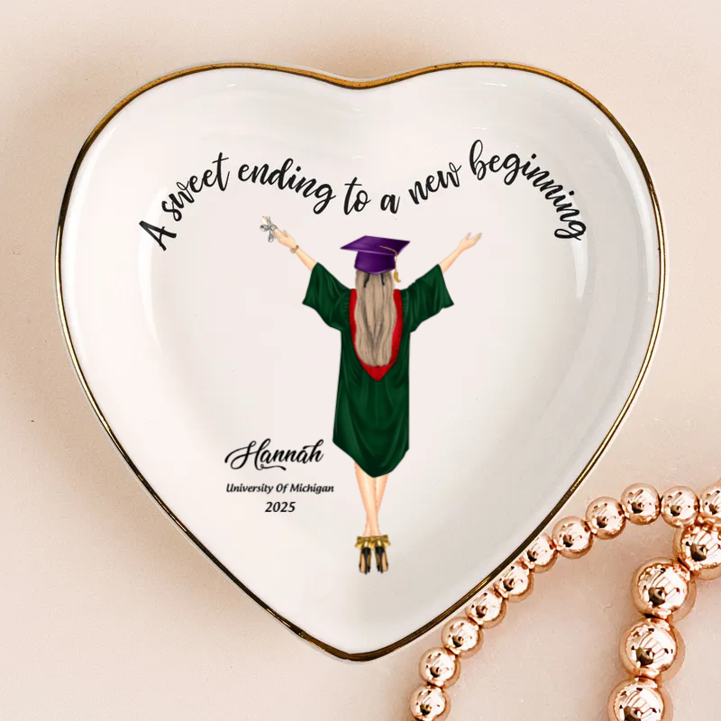Graduation A Sweet Ending To A New Beginning - Personalized Jewelry Plate - Graduation Gift
