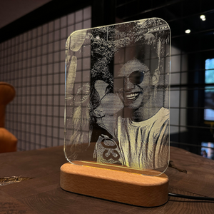 Custom Picture Night Light Wooden Base, Anniversary Gift For Couple, Wedding Gift Couple