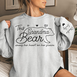 This Mama Bear Wear Her Heart On Her Sleeves - Personalized Front & Sleeves Sweatshirt Hoodie - Gift For Mother, Grandma