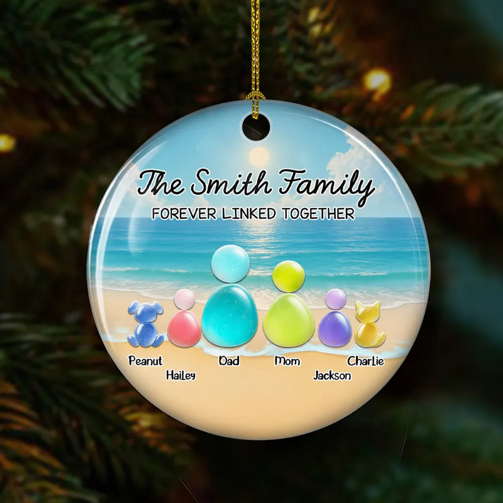 Sea Glass Family Forever Linked Together - Personalized Ornament - Christmas Gift For Family