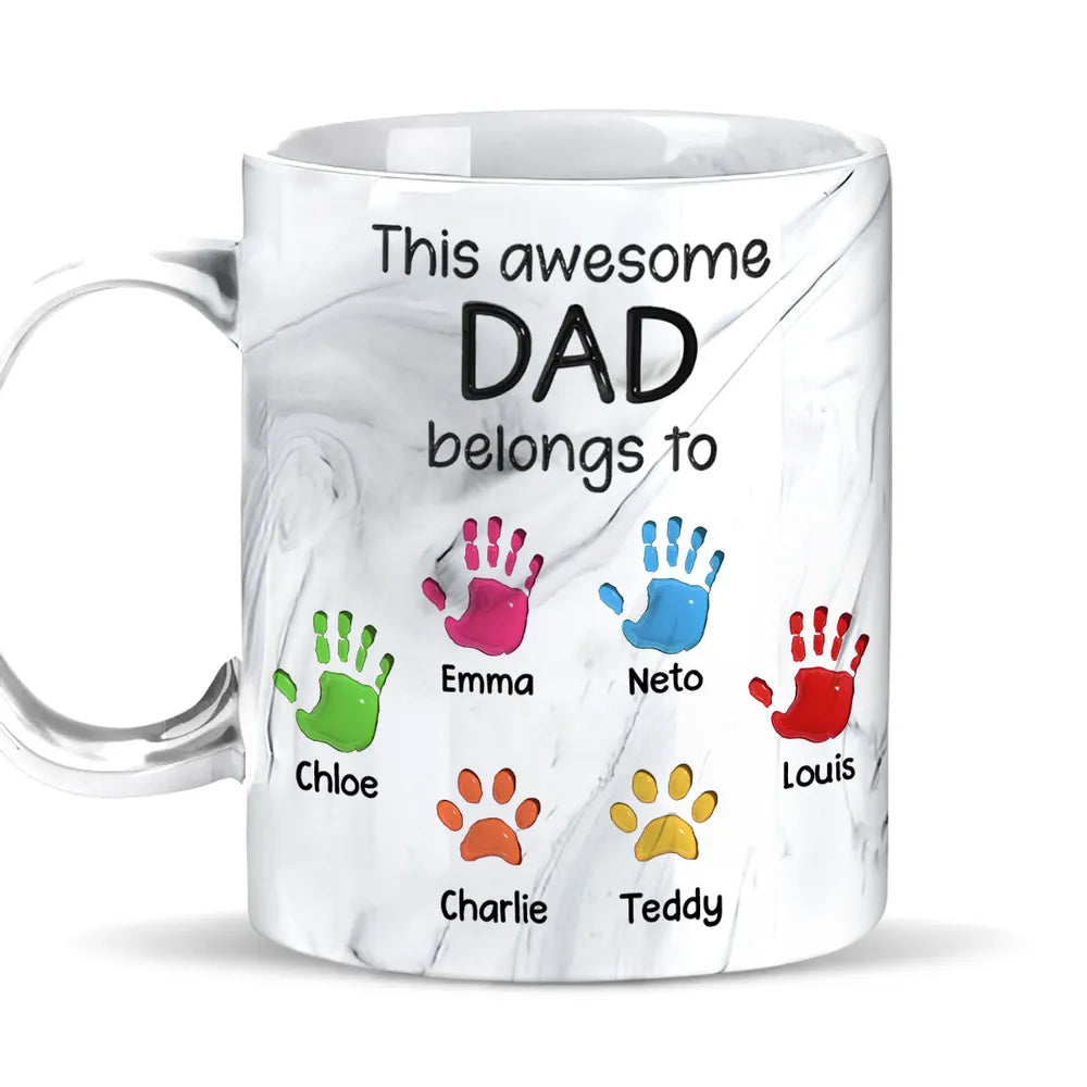 This Awesome Dad Belongs To Kids - Personalized Marble Mug - Gift For Dad, Papa, Father's Day Gift