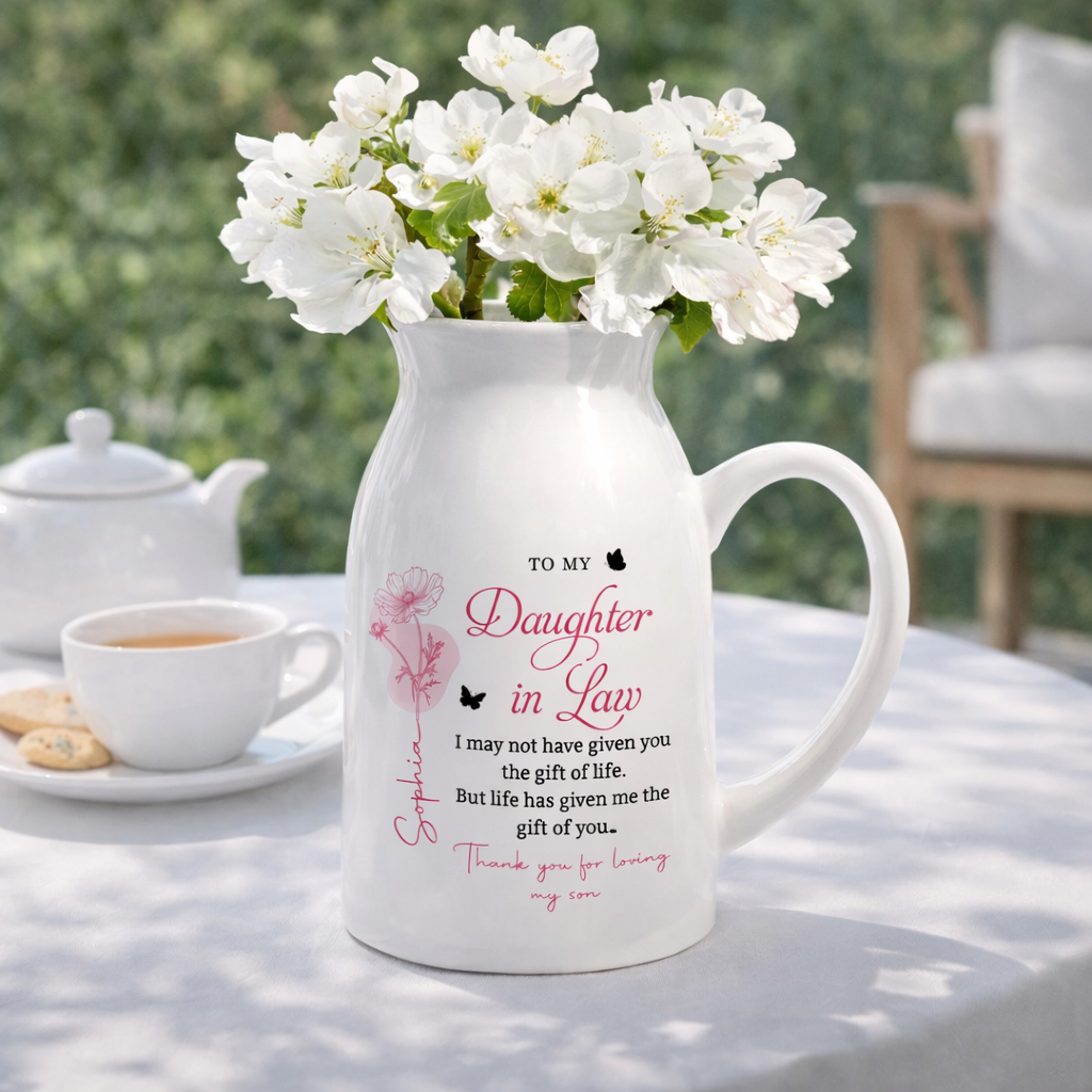 To My Daughter In Law Life Has Given Me The Gift Of You - Personalized Flower Vase - Gift For Daughter In Law, Mother's Day Gift
