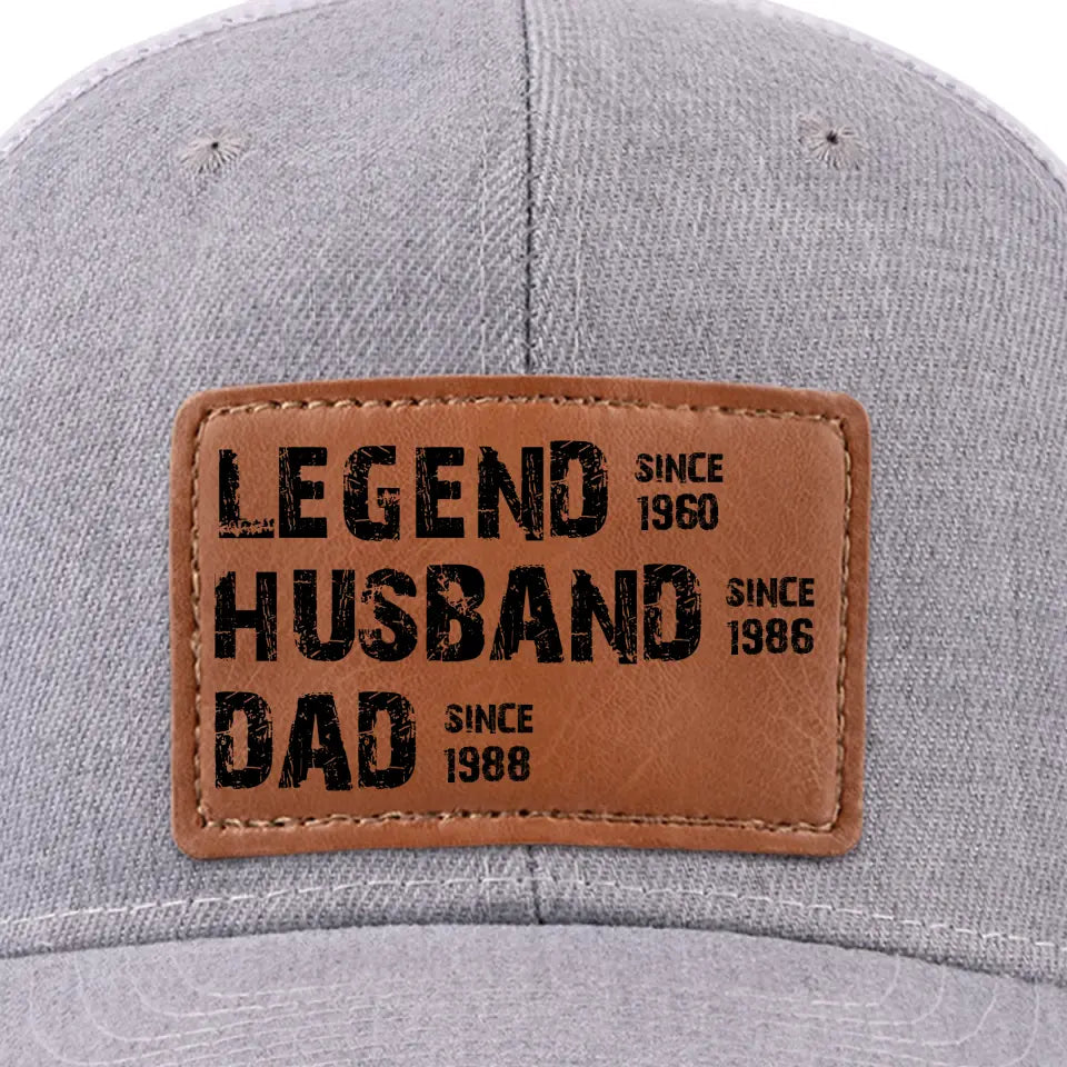 Legend Husband Daddy Papa - Personalized Leather Label Net Hat - Gift For Dad, Grandpa, Father's Day Gift