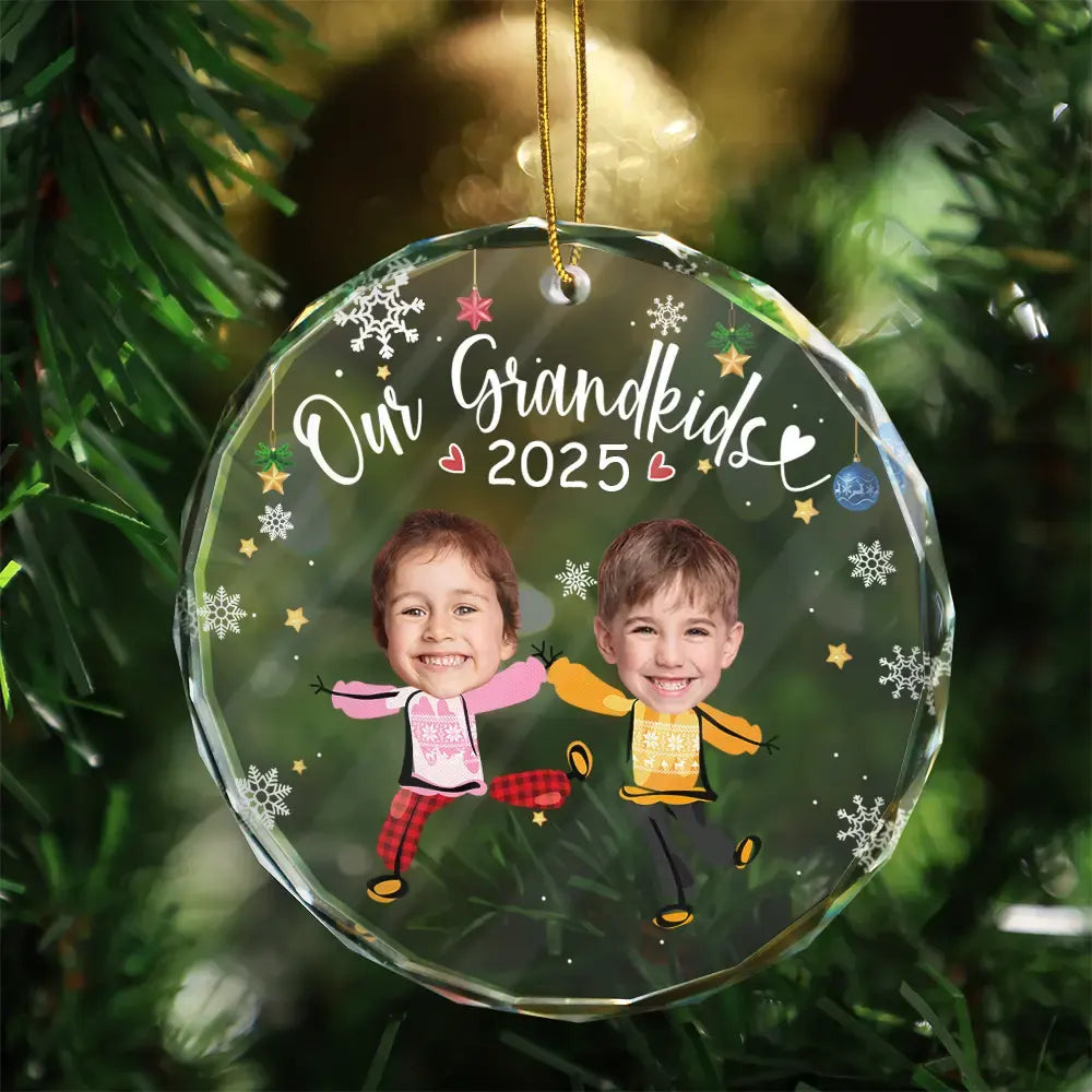 Custom Photo Playful Grandkids - Personalized Crystal Ornament - Christmas Gift For Family