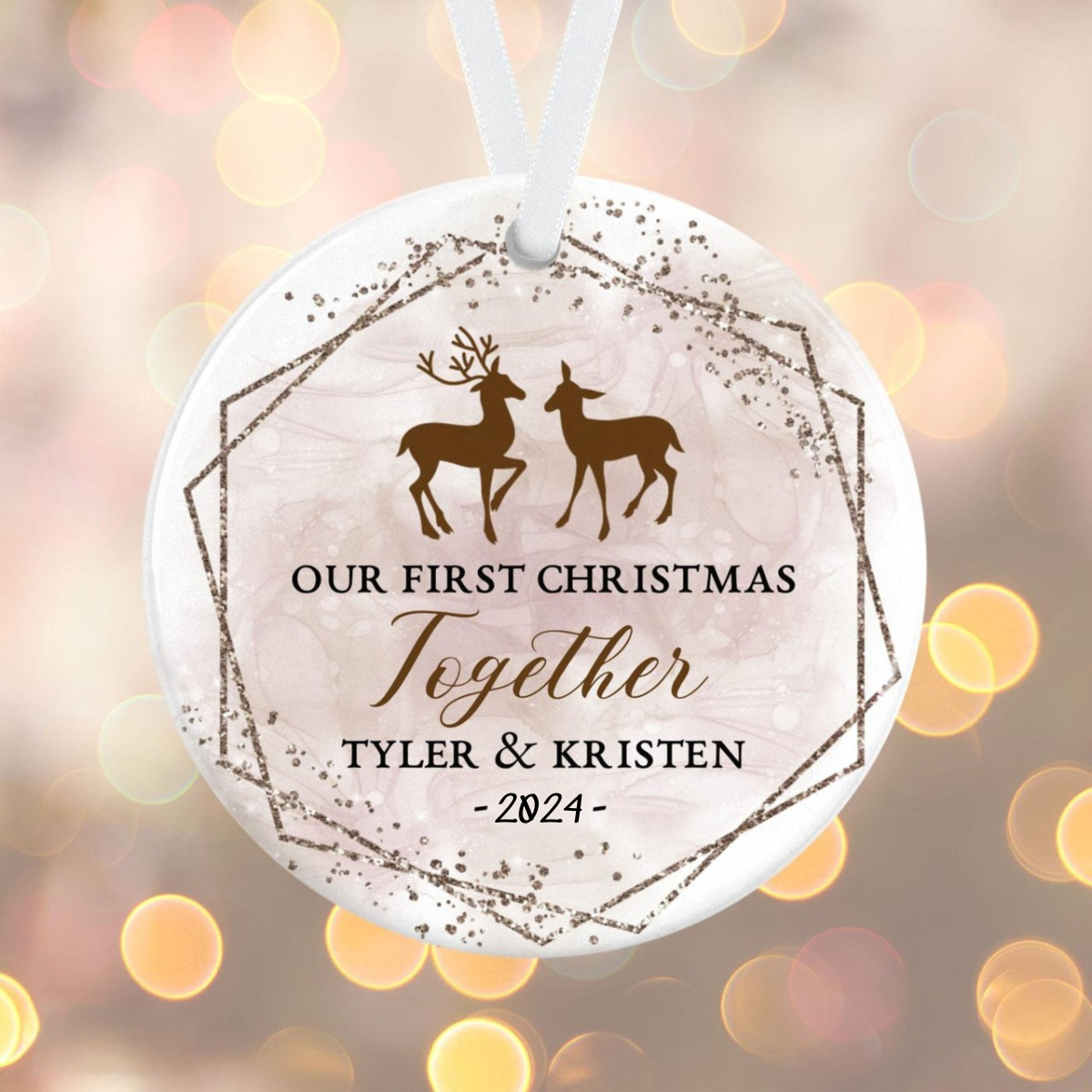 Our First Christmas Together - Personalized Anniversary Deer Holiday Ornament - New Couple Christmas Gift Ornament