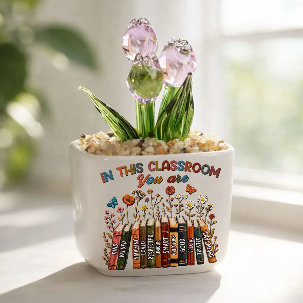 In This Class You Are Valued - Personalized Mini Glass Plant Pot - Gift For Teacher, Classroom Decoration, Back To School Gift