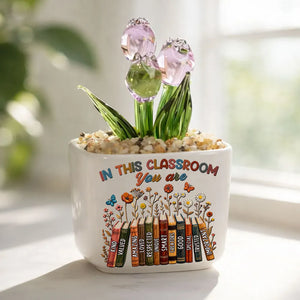 In This Class You Are Valued - Personalized Mini Glass Plant Pot - Gift For Teacher, Classroom Decoration, Back To School Gift