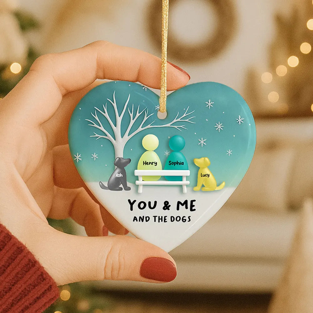 Sea Glass Couple & the Dogs - Personalized Ornament - Christmas Gift for him, Gift for her