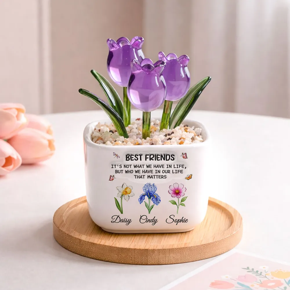 Best Friends - Personalized 3D Inflated Effect Glass Everlasting Tulips - Gift For Besties, Friends
