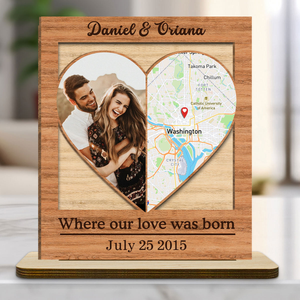 Where Our Love Was Born - Personalized Wooden Plaque With Flat Base - Anniversary Gift, Valentine's Day Gift For Couple