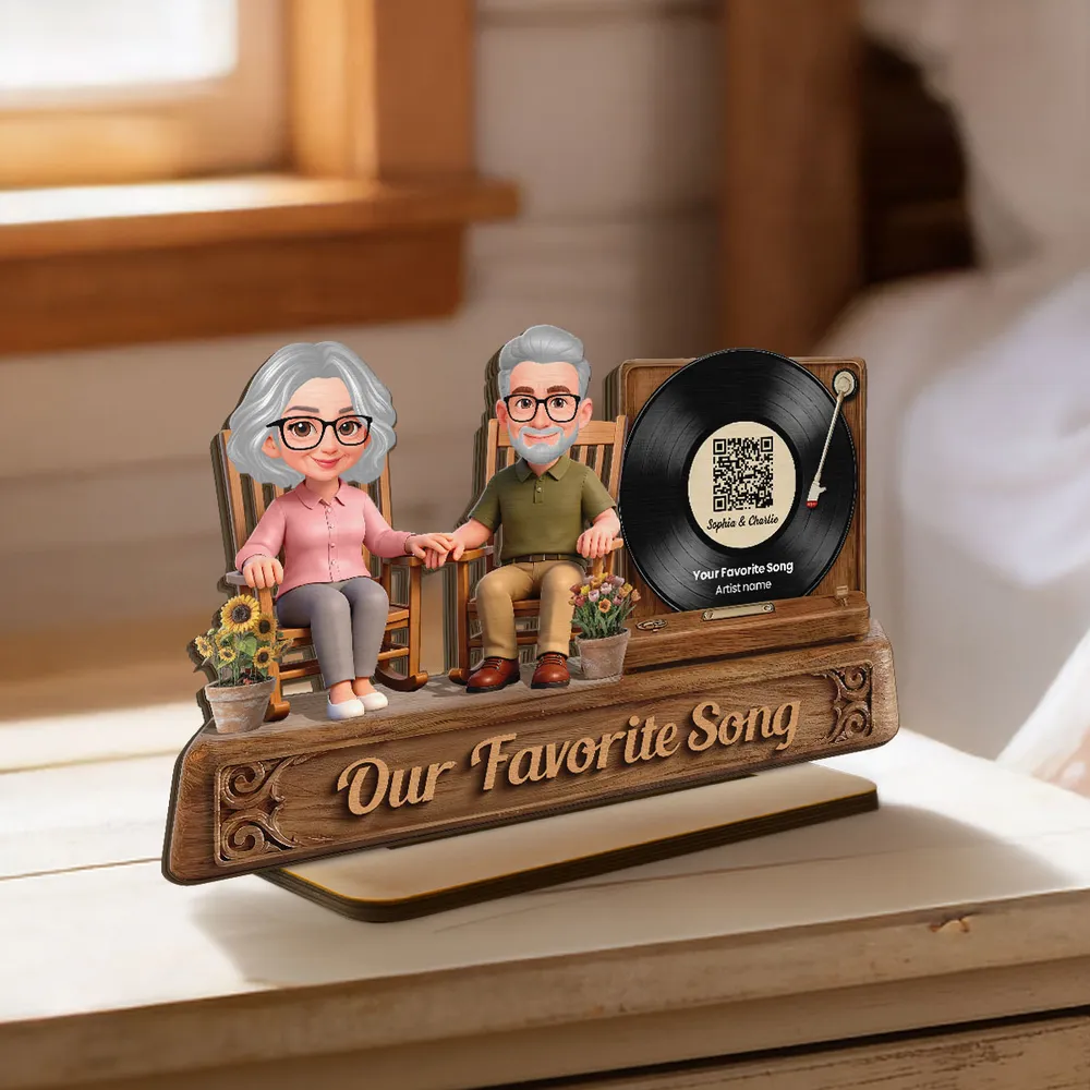 3D Effect Old Couple Sitting On Rocking Chair Favorite Song - Personalized Wooden Plaque - Anniversary Gift For Couple