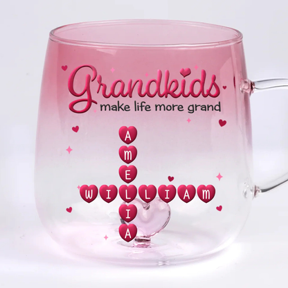 Grandkids Make My Life More Grand - Personalized Gradient Glass Mug - Gift For Grandma, Mother's Day Gift