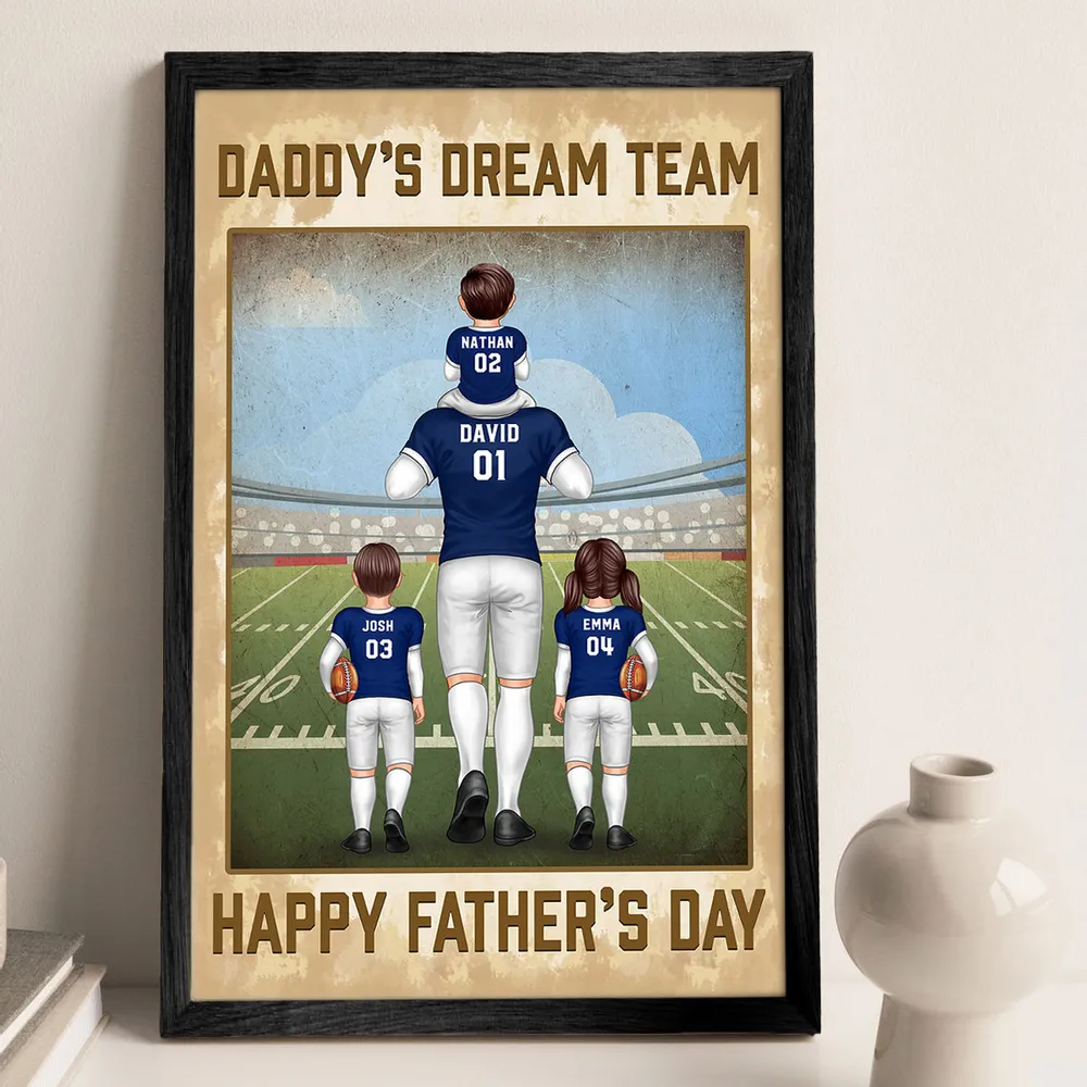 Daddy's Dream Team Happy Father's Day - Personalized Canvas - Gift For Football Dad, Father's Day Gift
