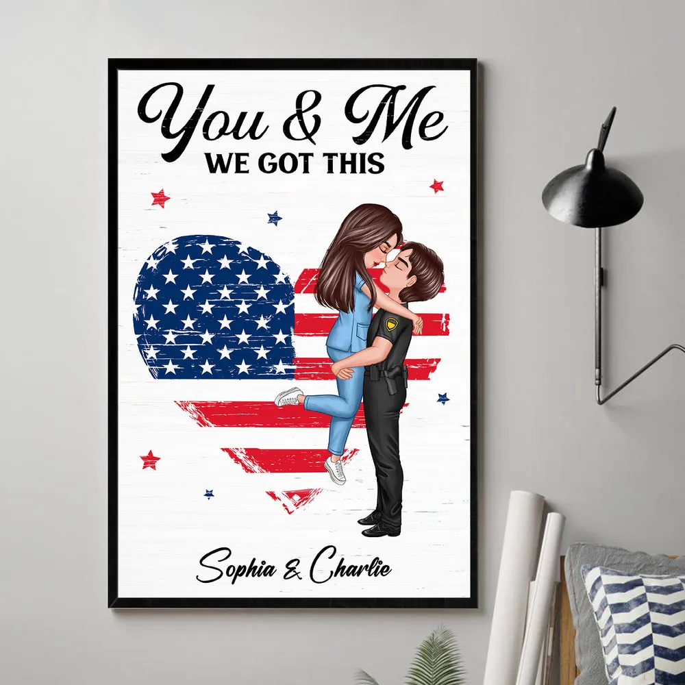 Couple Portrait, Firefighter, Nurse, Police Officer, Military - Personalized Canvas - 4th of July Gift by Couple