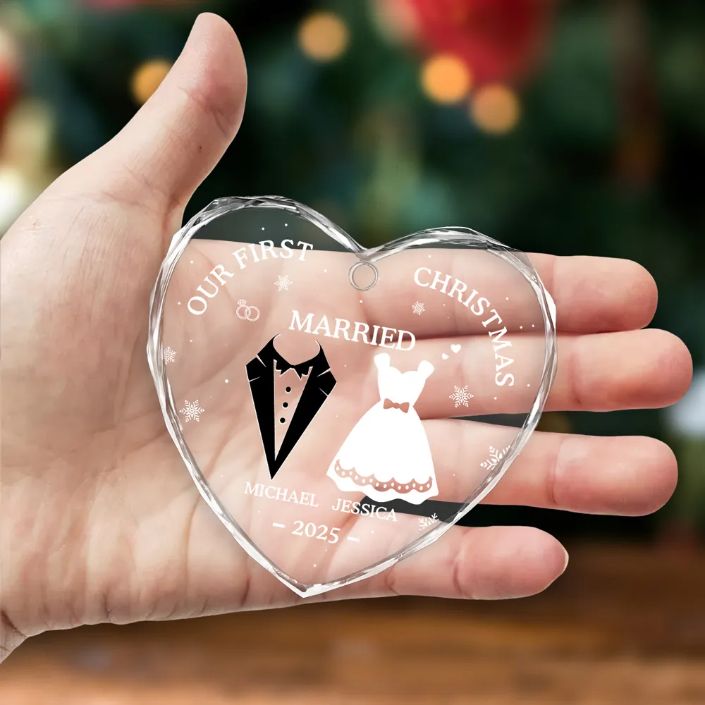 Our First Christmas Married - Personalized Crystal Ornament - Gift For Couple, Anniversary Gift, Christmas Gift
