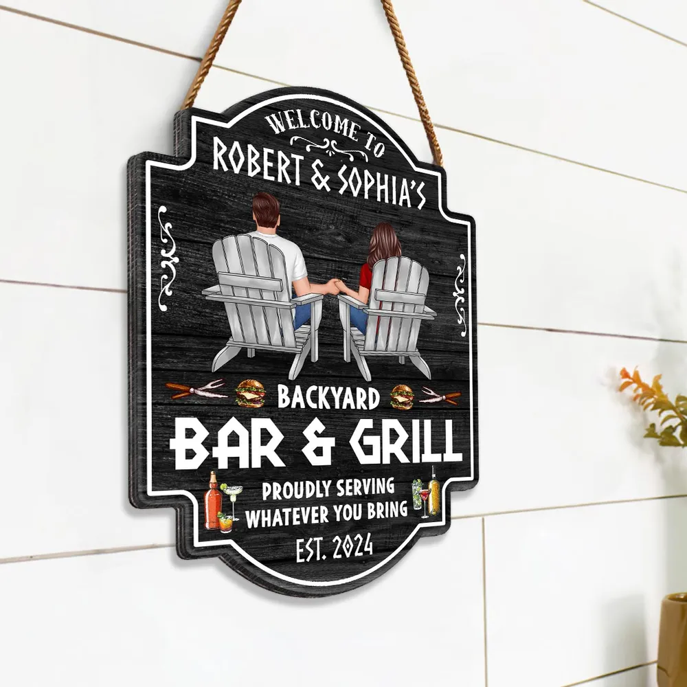 Backyard Bar & Grill Proudly Serving Whatever You Bring - Personalized Wood Sign - Housewarming, Birthday, Anniversary Gift for Him, Her