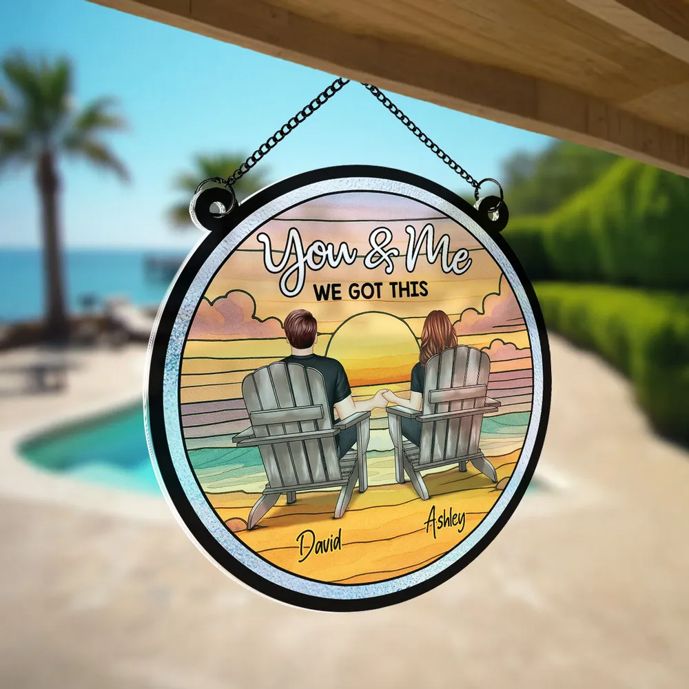 Couple Beach Landscape - Personalized Suncatcher Stained Glass - Gift For Couple, Anniversary Gift