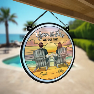 Couple Beach Landscape - Personalized Suncatcher Stained Glass - Gift For Couple, Anniversary Gift