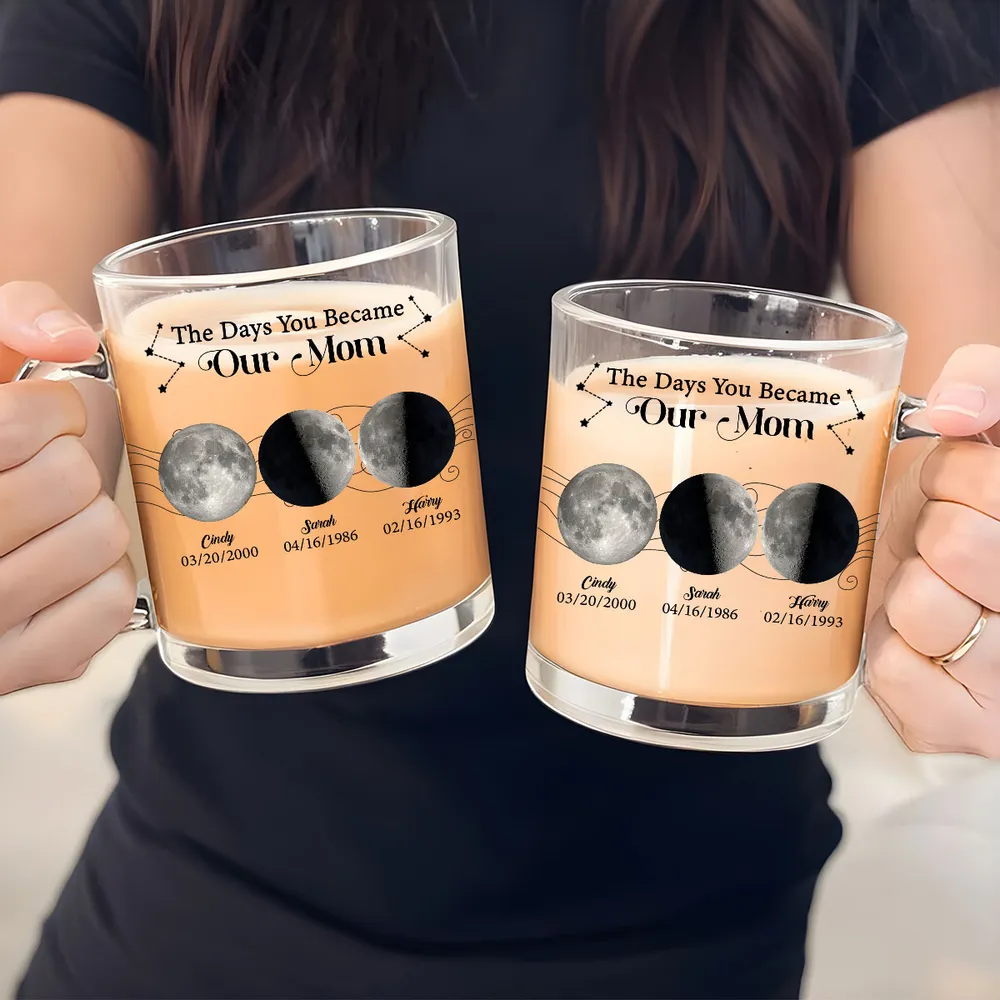 The Days You Became Our Mom - Personalized Glass Mug - Gift For Mom, Mother's Day, Birthday Gift